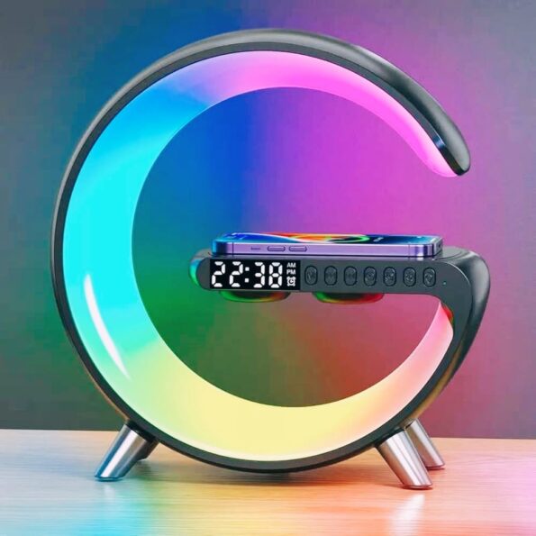 5IN1 Smart wireless Charger Table Lamp Bluetooth Speaker Alarm Clock RGB Colorful Atmosphere Lights